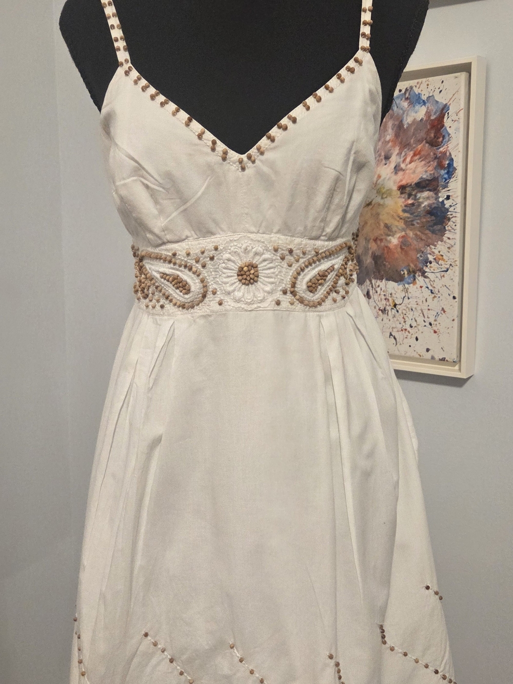 Guess Strapless White Dress with Tan Bead Embellishment